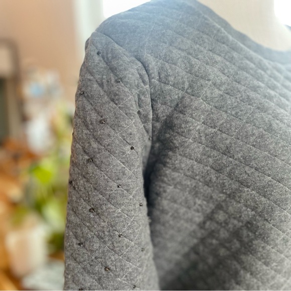 JOE'S JEANS | M / L | Quilted Beaded Prim Crewneck Cotton Grey Sweatshirt NWOT - Picture 13 of 16